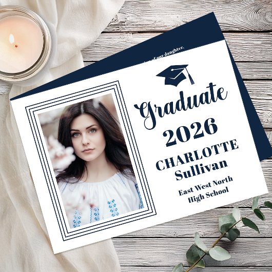 Elegant 2026 Graduate Graduation Portrait Photo  Aankondiging