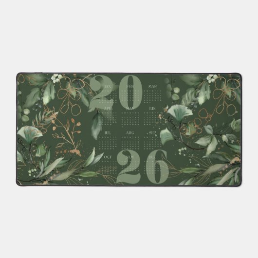 Elegant 2026 Kalender Eucalyptus Groen Goud Bureaumat (Voorkant)