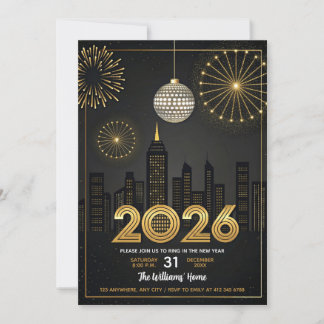 Elegant 2026 New Year's Eve -  Party Gold Glitter  Kaart