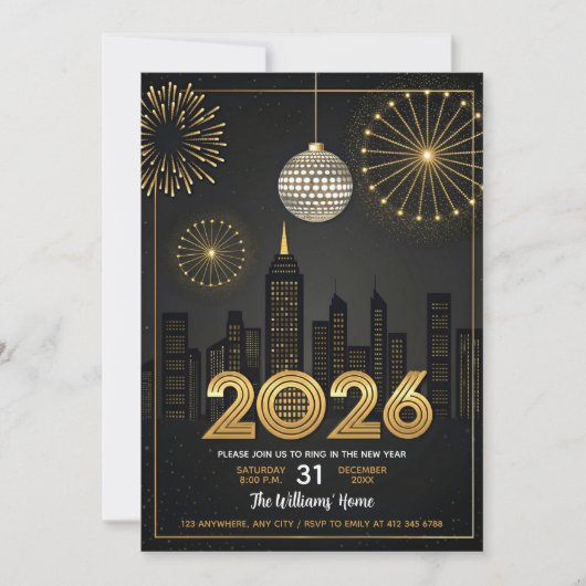 Elegant 2026 New Year's Eve - Party Gold Glitter Kaart (Voorkant)