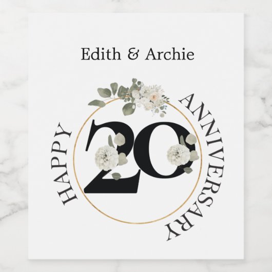 Elegant 20 jaar JUBILEUM wijn Wijn Etiket (Enkel label)