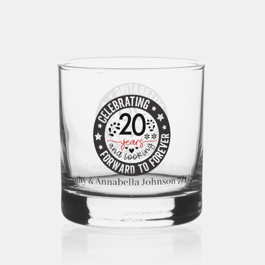 Elegant 20e jaar Jubileum namen toevoegen datum Whisky Glas (Voorkant)
