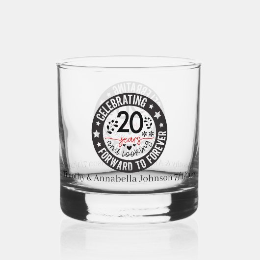 Elegant 20e jaar Jubileum namen toevoegen datum Whisky Glas (Achterkant)