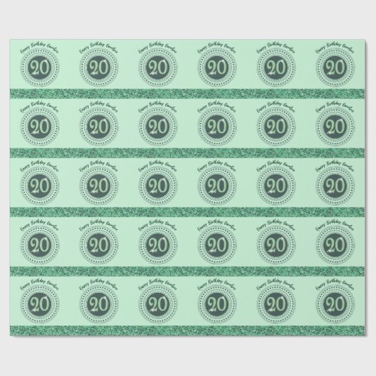 Elegant 20th Birthday Green Glitter with Stripes Cadeaupapier (Vlak)