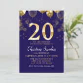 Elegant 20th Birthday Invitation with Gold Ballons Kaart (Staand voorkant)