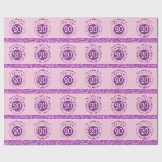 Elegant 20th Birthday Pink Glitter with Stripes Cadeaupapier (Vlak)