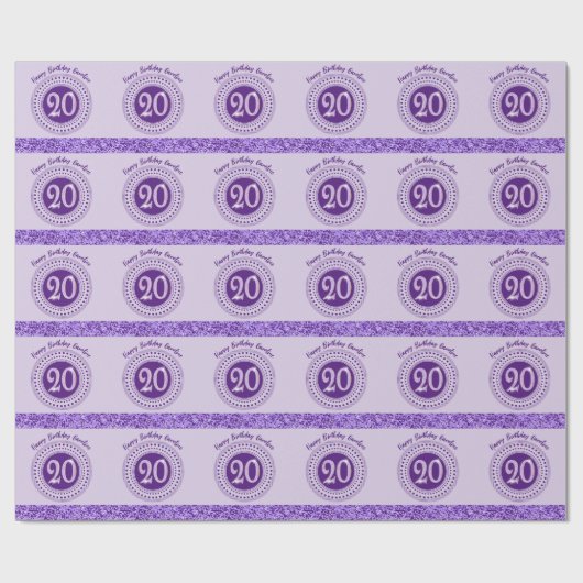 Elegant 20th Birthday Purple Glitter with Stripes Cadeaupapier (Vlak)