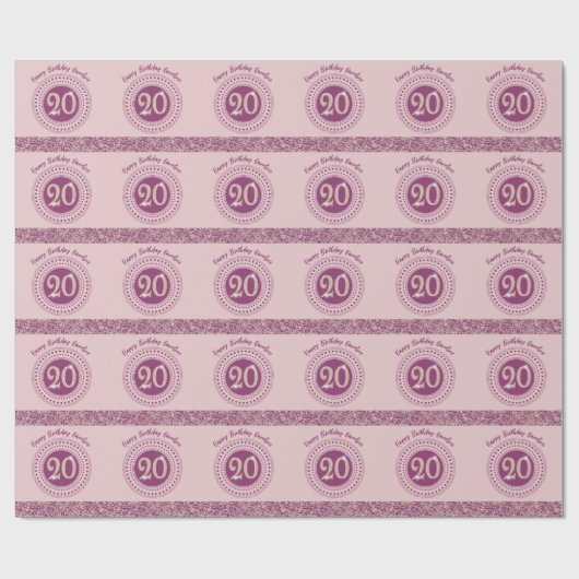 Elegant 20th Birthday Rose Gold Glitter & Stripes Cadeaupapier (Vlak)