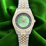 Elegant 20th Emerald Wedding Anniversary Horloge<br><div class="desc">Celebrate the 20th emerald wedding anniversary with this commemorative watch! Elegant lettering with hexagonal confetti on an emerald green background add a memorable touch for this special occasion and extraordinary milestone. Customize with couple's names,  dates of marriage,  and congratulatory messages.

Design © W.H. Sim. See more at zazzle.com/expressionsoccasions</div>