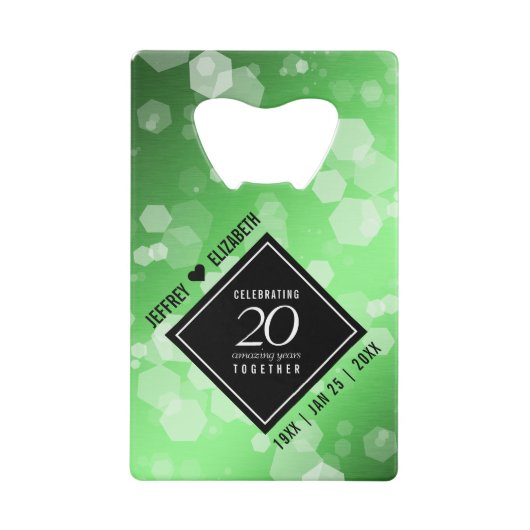 Elegant 20th Emerald Wedding Jubileum Creditkaart Flessenopener (Voorkant)