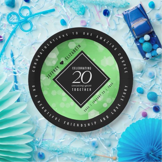 Elegant 20th Emerald Wedding Jubileum Papieren Bordje (Feest)