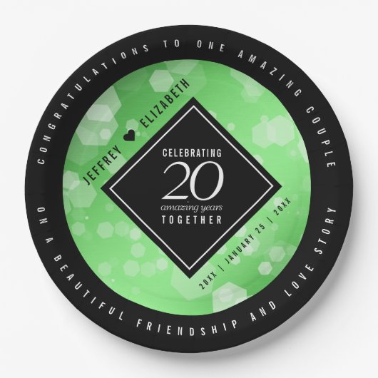 Elegant 20th Emerald Wedding Jubileum Papieren Bordje (Voorkant)