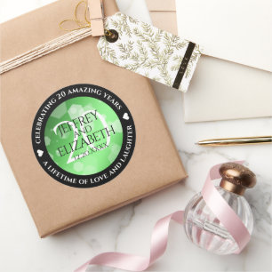 Elegant 20th Emerald Wedding Jubileum Ronde Sticker