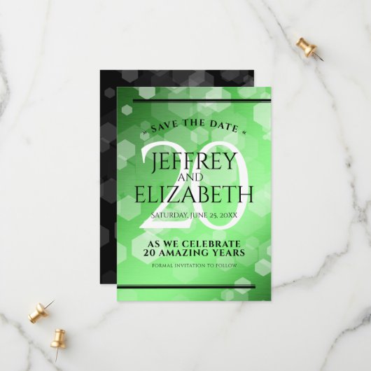 Elegant 20th Emerald Wedding Jubileum Save The Date (Voorkant / Achterkant in situ)