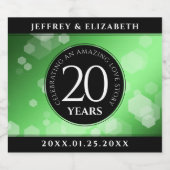 Elegant 20th Emerald Wedding Jubileum Sparkling Wijnetiket (Enkel label)