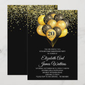 Elegant 20th Wedding Jubileum Gold en zwart Kaart (Voorkant / Achterkant)