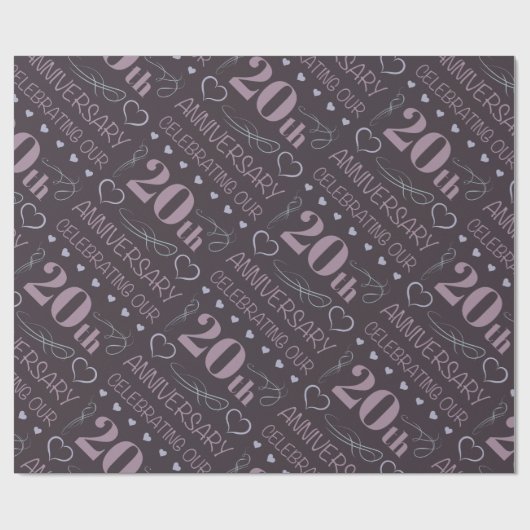 Elegant 20th Wedding Jubileum Lavender Cadeaupapier (Vlak)