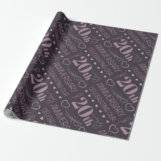 Elegant 20th Wedding Jubileum Lavender Cadeaupapier (Uitgerold)