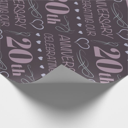 Elegant 20th Wedding Jubileum Lavender Cadeaupapier (Hoek)