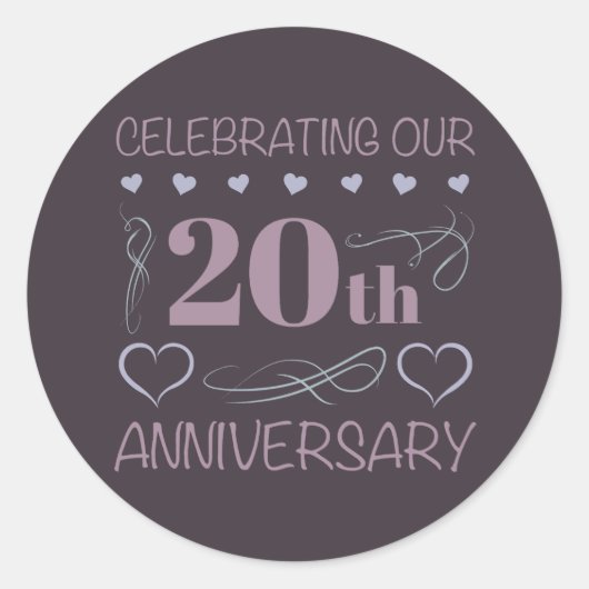 Elegant 20th Wedding Jubileum Lavender Ronde Sticker (Voorkant)