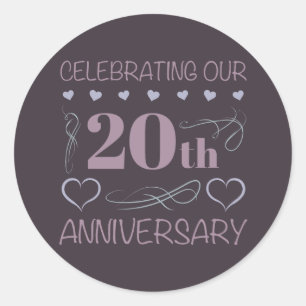 Elegant 20th Wedding Jubileum Lavender Ronde Sticker