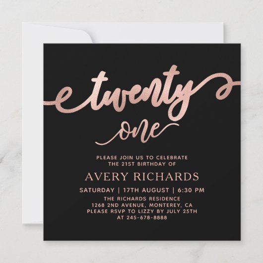 Elegant 21 Roos gouden script 21e verjaardag Kaart (Voorkant)