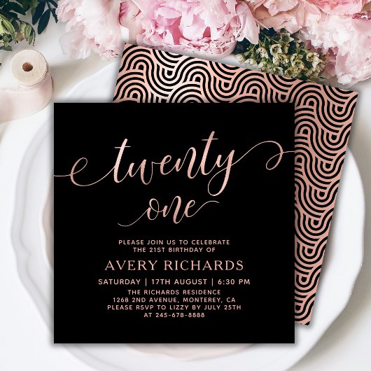 Elegant 21 Roos gouden script 21e verjaardag Kaart