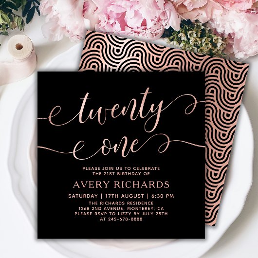 Elegant 21 Roos gouden script 21e verjaardag Kaart