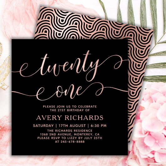 Elegant 21 Roos gouden script 21e verjaardag Kaart