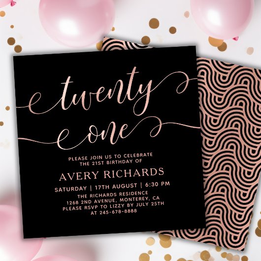 Elegant 21 Roos gouden script 21e verjaardag Kaart