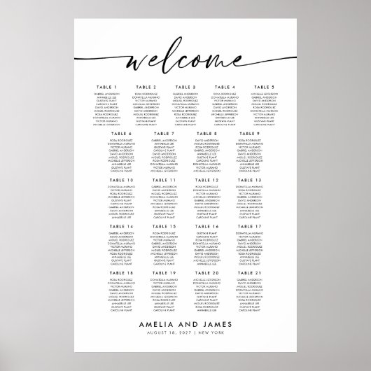 Elegant 21 Tafels Welkom Zitplaatskaart Poster (Voorkant)