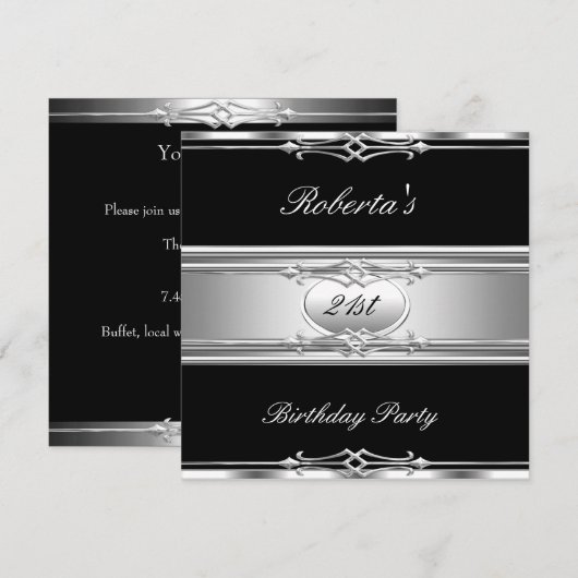 Elegant 21e verjaardag Black Silver 21 Kaart (Voorkant / Achterkant)