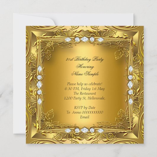 Elegant 21e verjaardag Elite Gold Diamonds Kaart (Achterkant)