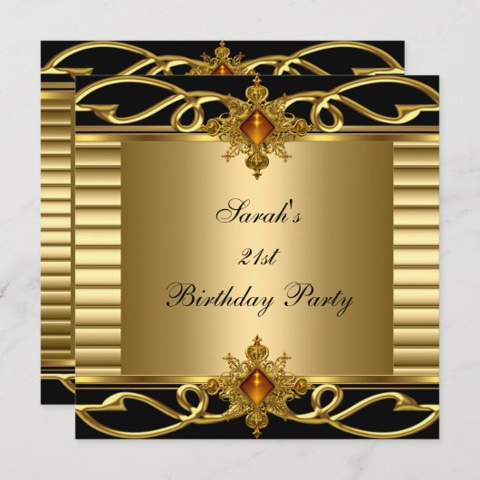 Elegant 21e verjaardag Gold Black Art Deco Jewel Kaart (Voorkant / Achterkant)