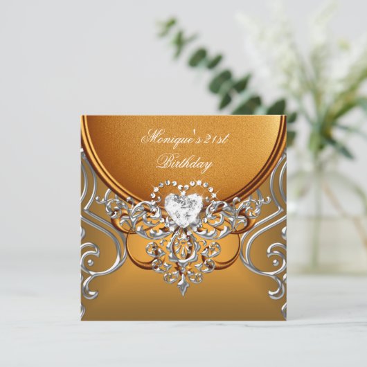 Elegant 21e verjaardag Gold Silver Diamond Kaart (Staand voorkant)