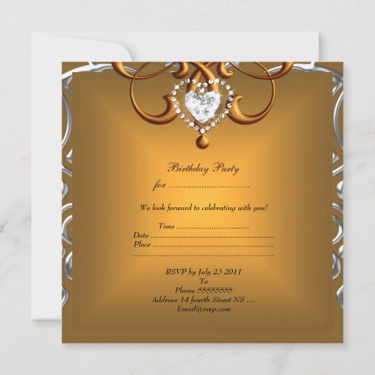 Elegant 21e verjaardag Gold Silver Diamond Kaart (Achterkant)