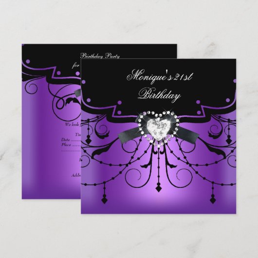 Elegant 21e verjaardag Paarse diamant Kaart (Voorkant / Achterkant)