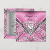 Elegant 21e verjaardag Pink Silver Diamond Kaart (Voorkant / Achterkant)
