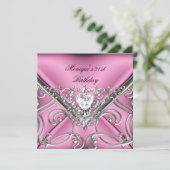 Elegant 21e verjaardag Pink Silver Diamond Kaart (Staand voorkant)