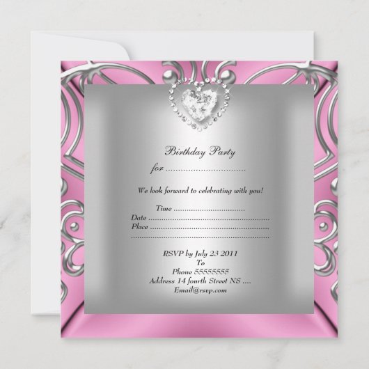 Elegant 21e verjaardag Pink Silver Diamond Kaart (Achterkant)