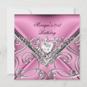 Elegant 21e verjaardag Pink Silver Diamond Kaart (Voorkant)