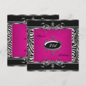 Elegant 21e verjaardag Roze Zebra Black Silver Kaart (Voorkant / Achterkant)