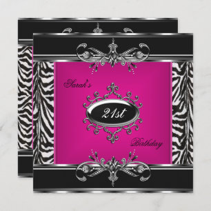 Elegant 21e verjaardag Roze Zebra Black Silver Kaart