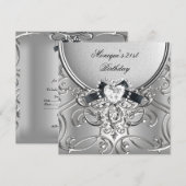 Elegant 21e verjaardag Silver Black Diamond Kaart (Voorkant / Achterkant)