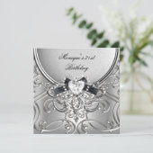 Elegant 21e verjaardag Silver Black Diamond Kaart (Staand voorkant)