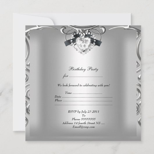 Elegant 21e verjaardag Silver Black Diamond Kaart (Achterkant)