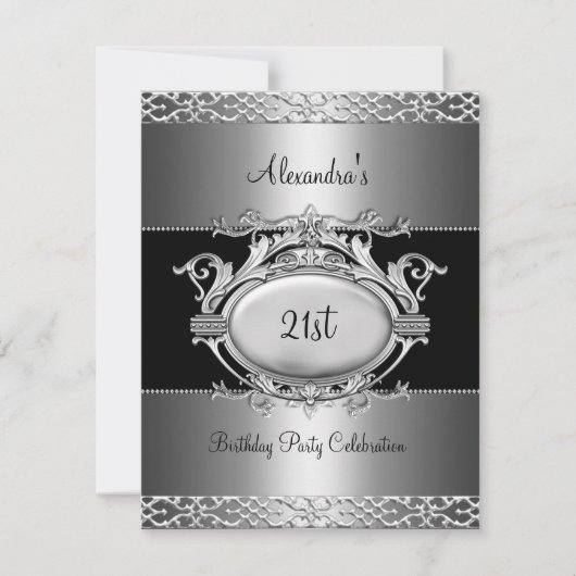 Elegant 21e verjaardag Silver Black Kaart (Voorkant)