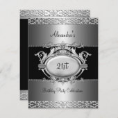 Elegant 21e verjaardag Silver Black Kaart (Voorkant / Achterkant)
