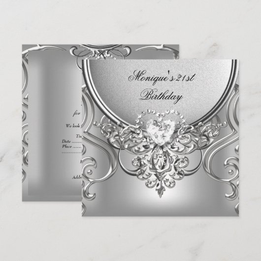Elegant 21e verjaardag van Silver Diamond Kaart (Voorkant / Achterkant)