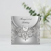 Elegant 21e verjaardag van Silver Diamond Kaart (Staand voorkant)